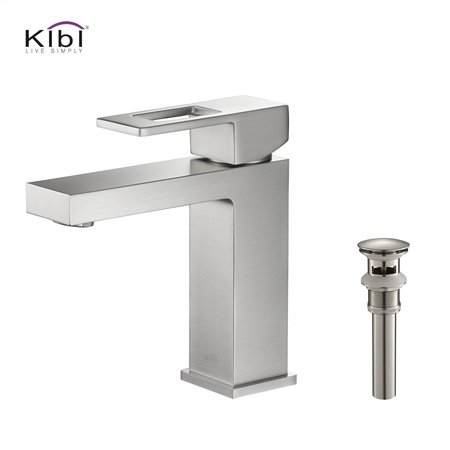 KIBI Cubic Single Handle Bathroom Vanity Sink Faucet with Pop Up Drain C-KBF1002BN-KPW100BN